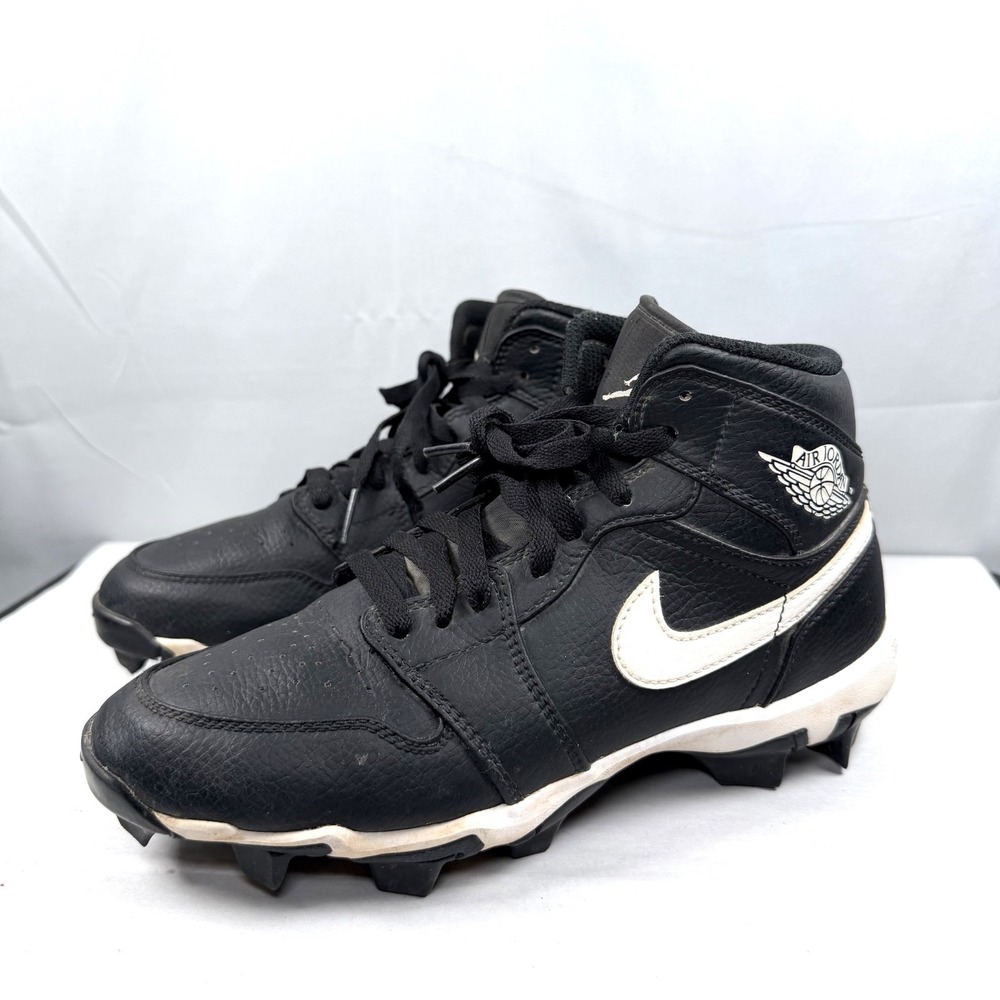Nike Air Jordan 1 Mid Black/White Football Cleats TD HF6883-001 SIZE / Youth 5Y